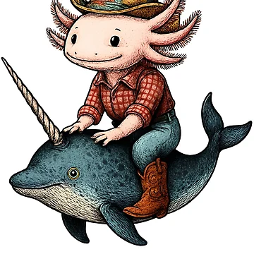 Artwork thumbnail, Axolotl Riding Narwal by TimTurtle