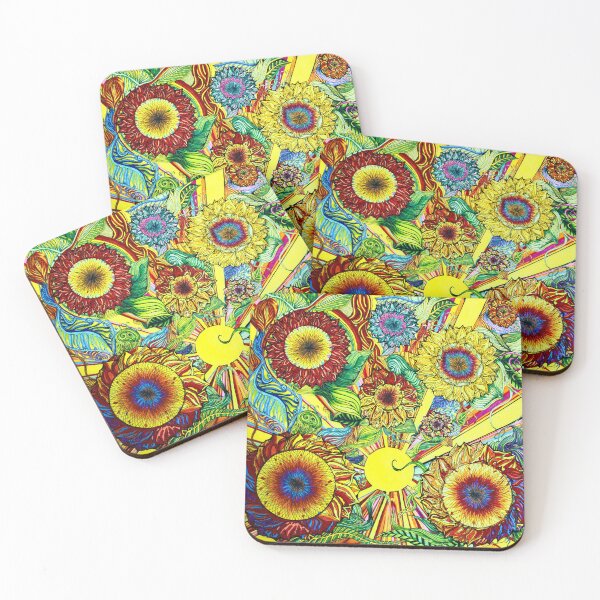 Item preview, abstract vibrant Sunflowers with radiating sun designed and sold by VIBRANTBYSHY.