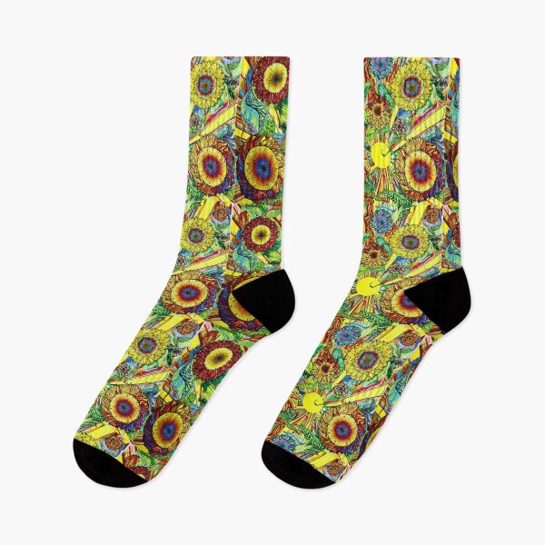 Item preview, abstract vibrant Sunflowers with radiating sun designed and sold by VIBRANTBYSHY.