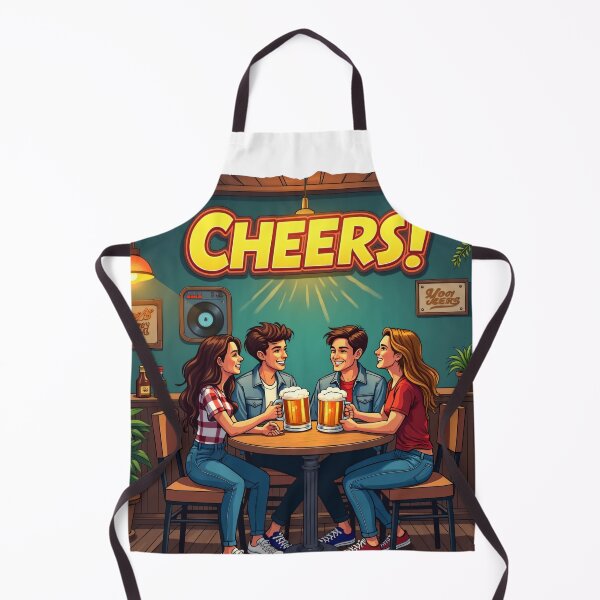 Artikelvorschau, Zwei junge Männer und zwei junge Frauen halten Bierkrüge und lächeln zusammen an einem gemütlichen Kneipentisch mit warmem Licht entworfen und verkauft von Mimoshi ⭐⭐⭐⭐⭐.