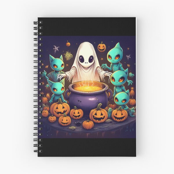 Item preview, Spooky Brew: A vibrant and spooky design with aliens, pumpkins, bats and alien cats  designed and sold by Camel & Quirk.