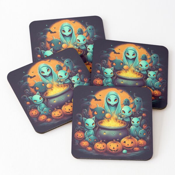 Item preview, Cosmic Cauldron: A vibrant and spooky design with aliens, pumpkins, bats and alien cats  designed and sold by Grang Art Artistic Designs.