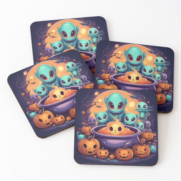 Item preview, Intergalactic Trick-or-Treat: A vibrant and spooky design with aliens, pumpkins, bats and alien cats  designed and sold by Grang Art Artistic Designs.