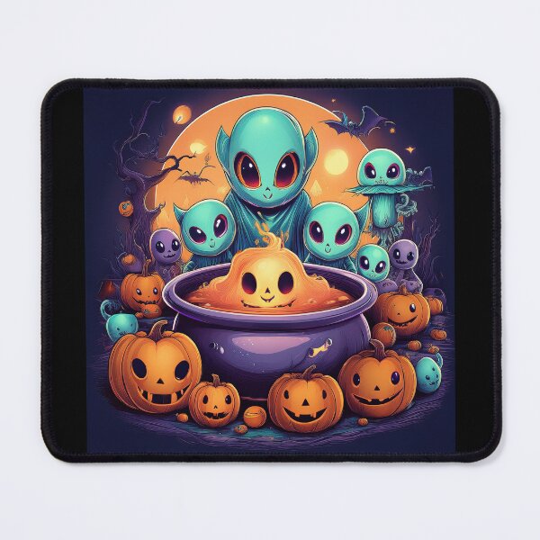 Item preview, Intergalactic Trick-or-Treat: A vibrant and spooky design with aliens, pumpkins, bats and alien cats  designed and sold by Camel & Quirk.