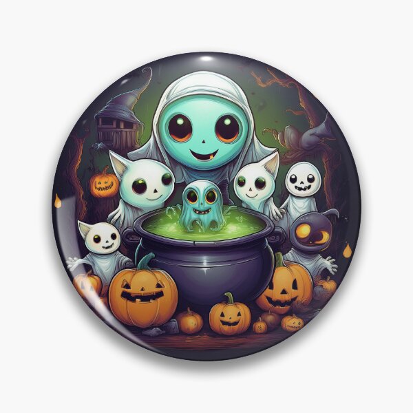 Item preview, Ghostly Brew: A vibrant and spooky design with aliens, pumpkins, bats and alien cats  designed and sold by Camel & Quirk.