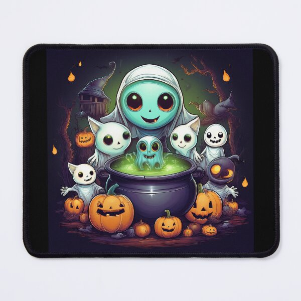 Item preview, Ghostly Brew: A vibrant and spooky design with aliens, pumpkins, bats and alien cats designed and sold by Grang Art Artistic Designs.