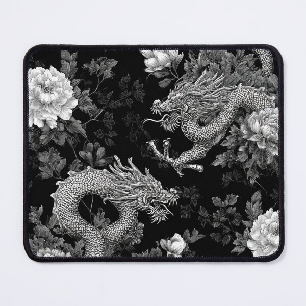 Item preview, White Oriental Dragons with Flowers – Mythical Asian Art designed and sold by PinkBossStudio.