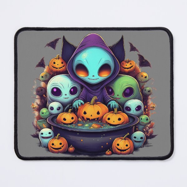 Item preview, Intergalactic Trick-or-Treat: A vibrant and spooky design with aliens, pumpkins, bats and alien cats  designed and sold by Grang Art Artistic Designs.