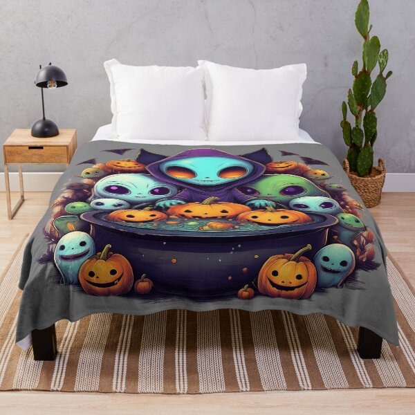 Item preview, Intergalactic Trick-or-Treat: A vibrant and spooky design with aliens, pumpkins, bats and alien cats  designed and sold by Grang Art Artistic Designs.