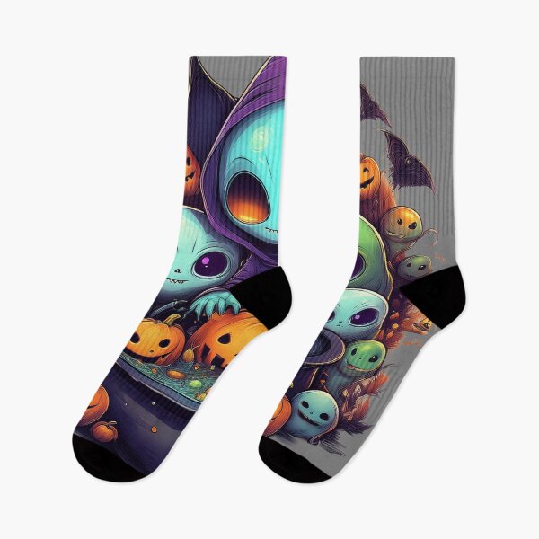 Item preview, Intergalactic Trick-or-Treat: A vibrant and spooky design with aliens, pumpkins, bats and alien cats  designed and sold by Grang Art Artistic Designs.