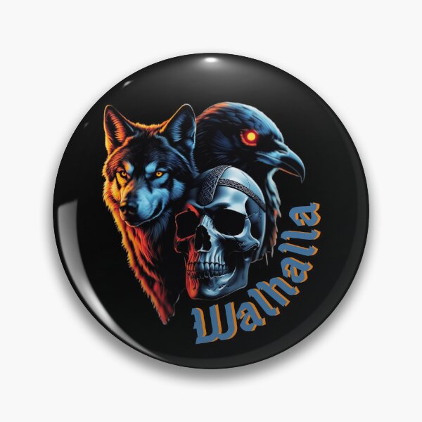 Item preview, Valhalla Viking skull with wolf and raven-Viking designed and sold by Zerberus71.