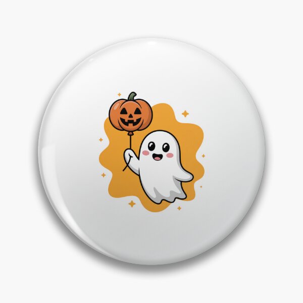 Item preview, Cute Ghost with Pumpkin Balloon – Halloween Fun designed and sold by ArtByYunus.