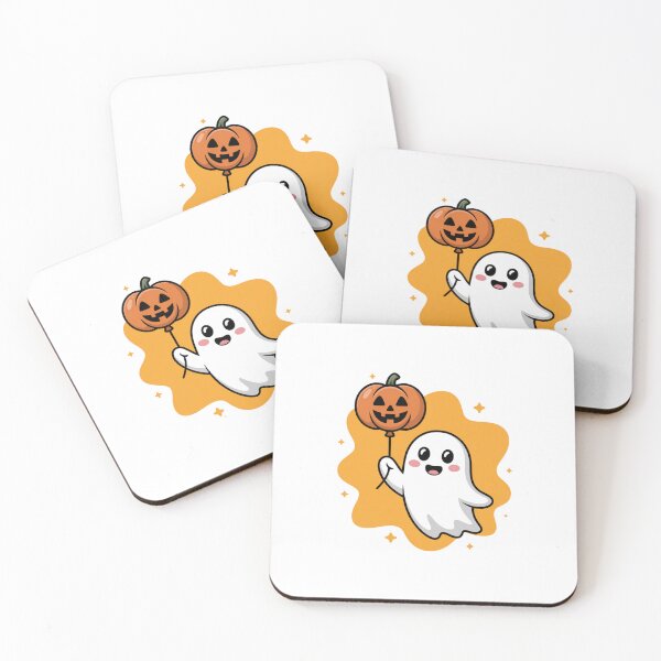 Item preview, Cute Ghost with Pumpkin Balloon – Halloween Fun designed and sold by ArtByYunus.