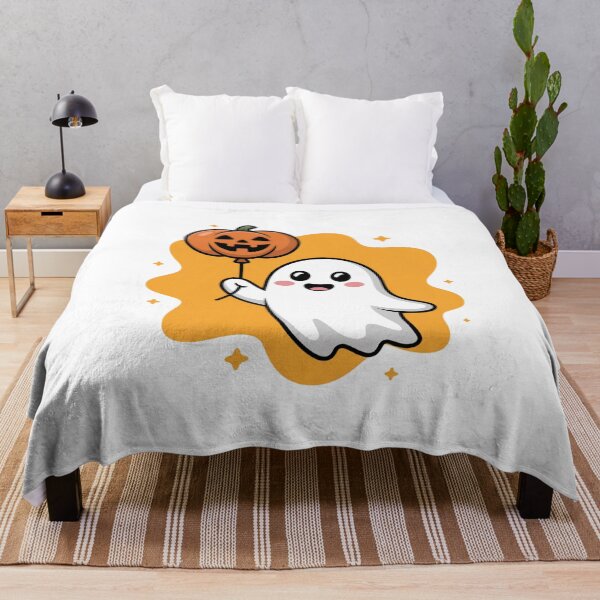 Item preview, Cute Ghost with Pumpkin Balloon – Halloween Fun designed and sold by ArtByYunus.