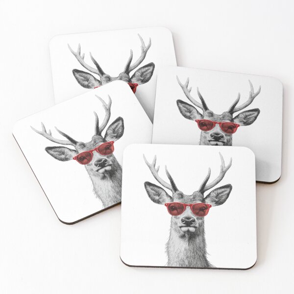 Item preview, Stylish Deer – Black & White with Red Shades designed and sold by PinkBossStudio.