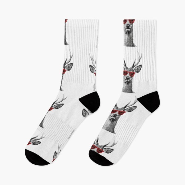Item preview, Stylish Deer – Black & White with Red Shades designed and sold by PinkBossStudio.