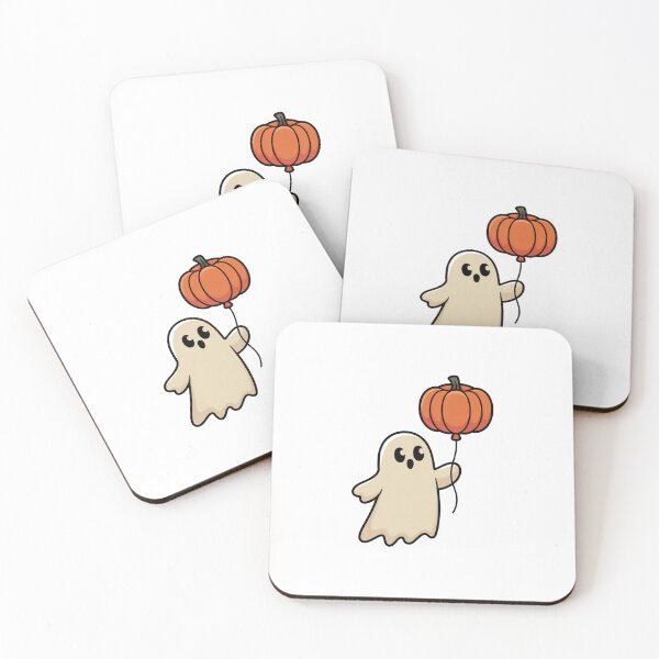 Item preview, Cute Ghost with Pumpkin Balloon – Halloween Fun designed and sold by ArtByYunus.