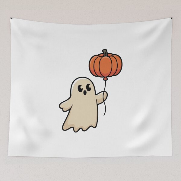 Item preview, Cute Ghost with Pumpkin Balloon – Halloween Fun designed and sold by ArtByYunus.