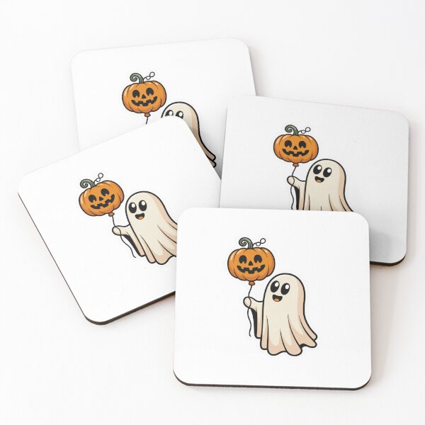 Item preview, Cute Ghost with Pumpkin Balloon – Halloween Fun designed and sold by ArtByYunus.