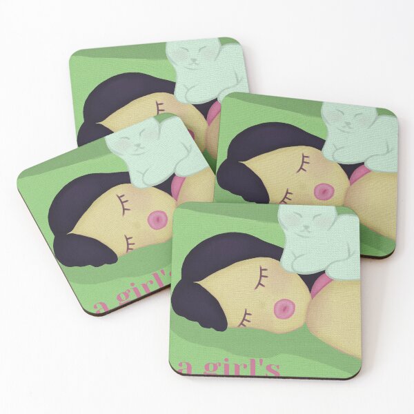 Aperçu de l'œuvre Affiche « Rêves de chat » – Illustration japonaise en acrylique vert matcha et rose | La meilleure amie d'une fille créée et vendue par creativef0x.