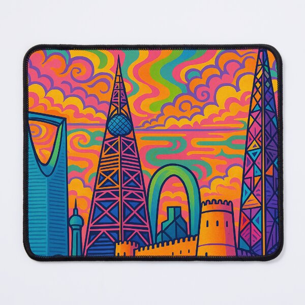 Item preview, Psychedelic Cityscape of Riyadh | Colorful Retro Saudi Arabia Travel Poster | Trippy Skyline & Desert Wall Art | Surreal Kingdom Tower & Urban Illustration | Vibrant Middle Eastern Artwork designed and sold by PaintedPixels01.