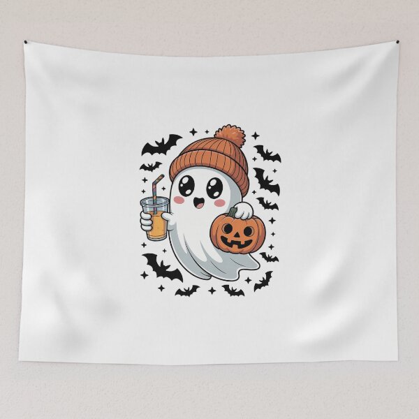 Item preview, Cute Ghost Drinking Coffee Halloween Ghost Ice Coffee designed and sold by DeadlockCrew.