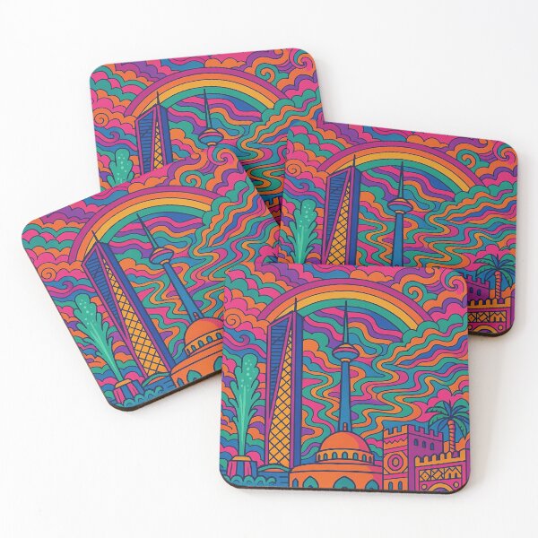Item preview, Psychedelic Jeddah Cityscape Poster | Vibrant Retro Saudi Arabia Travel Art | Trippy Red Sea Coastline & City Skyline Illustration | Colorful Middle Eastern Wall Decor designed and sold by PaintedPixels01.