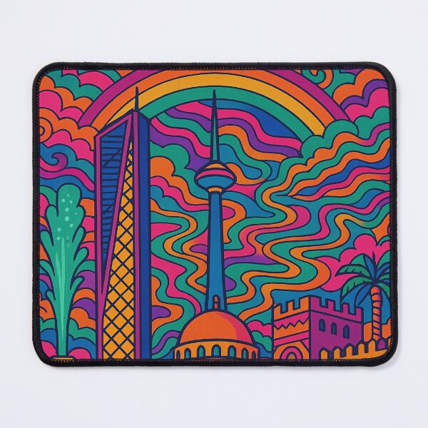 Item preview, Psychedelic Jeddah Cityscape Poster | Vibrant Retro Saudi Arabia Travel Art | Trippy Red Sea Coastline & City Skyline Illustration | Colorful Middle Eastern Wall Decor designed and sold by PaintedPixels01.