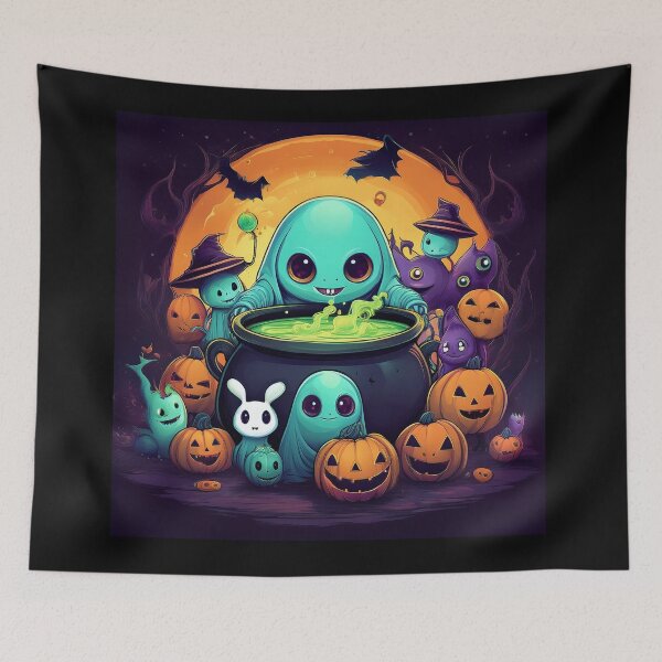 Item preview, Spooky Coven: A vibrant and spooky design with aliens, pumpkins, bats and alien cats  designed and sold by Grang Art Artistic Designs.