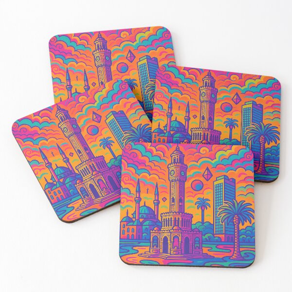 Item preview, Psychedelic Izmir Poster | Vibrant Retro Turkey Travel Art | Trippy Aegean Coastline & Clock Tower Illustration | Colorful Turkish City Wall Decor designed and sold by PaintedPixels01.