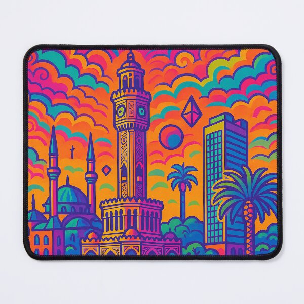 Item preview, Psychedelic Izmir Poster | Vibrant Retro Turkey Travel Art | Trippy Aegean Coastline & Clock Tower Illustration | Colorful Turkish City Wall Decor designed and sold by PaintedPixels01.