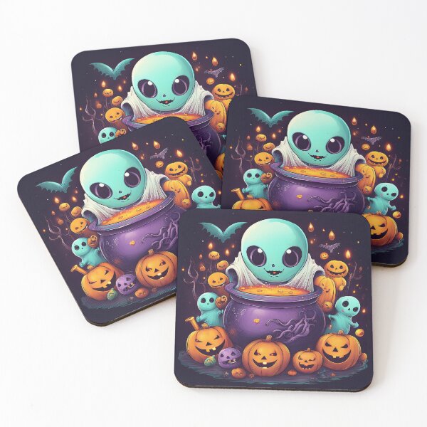 Item preview, Trick or Treat: A vibrant and spooky design with aliens, pumpkins, bats and alien cats  designed and sold by Grang Art Artistic Designs.