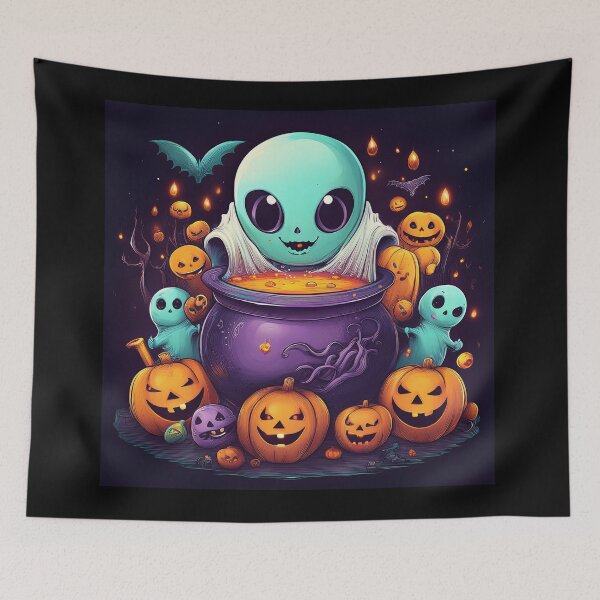 Item preview, Trick or Treat: A vibrant and spooky design with aliens, pumpkins, bats and alien cats  designed and sold by Grang Art Artistic Designs.