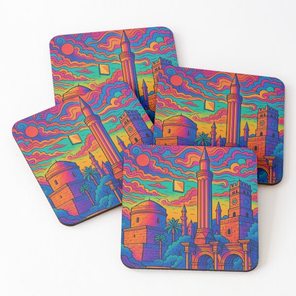 Item preview, Psychedelic Antalya Poster | Trippy Retro Turkey Travel Art | Vibrant Mediterranean Coastline & Old Town Kaleiçi Illustration | Colorful Turkish Wall Decor designed and sold by PaintedPixels01.