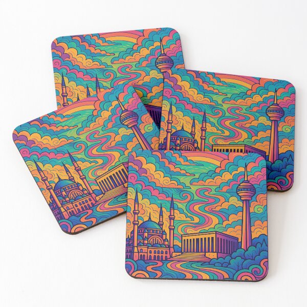 Item preview, Psychedelic Ankara Poster | Trippy Retro Turkey Travel Art | Vibrant Anıtkabir, Kocatepe Mosque & City Skyline Illustration | Colorful Turkish Wall Decor designed and sold by PaintedPixels01.