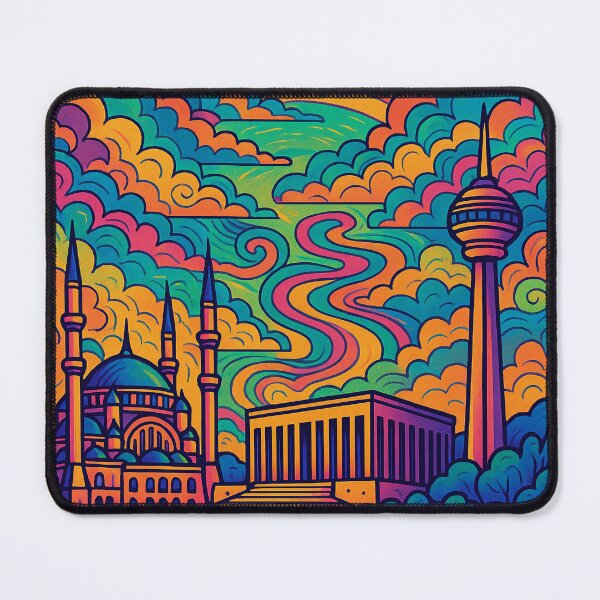 Item preview, Psychedelic Ankara Poster | Trippy Retro Turkey Travel Art | Vibrant Anıtkabir, Kocatepe Mosque & City Skyline Illustration | Colorful Turkish Wall Decor designed and sold by PaintedPixels01.