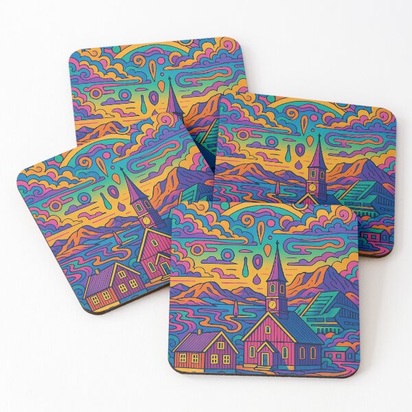 Item preview, Psychedelic Nuuk Poster | Trippy Retro Greenland Travel Art | Vibrant Nuuk Harbor, Colorful Wooden Houses & Arctic Landscape Illustration | Groovy Greenland Wall Decor designed and sold by PaintedPixels01.