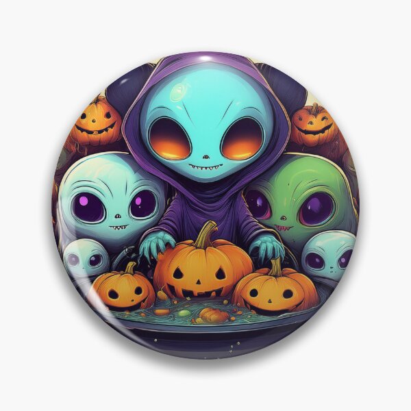 Item preview, Alien Trick-or-Treat: A vibrant and spooky design with aliens, pumpkins, bats and alien cats  designed and sold by Camel & Quirk.