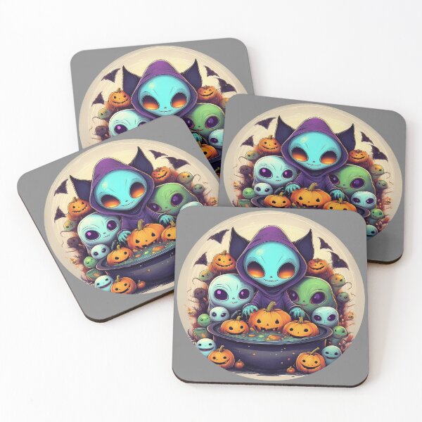 Item preview, Alien Trick-or-Treat: A vibrant and spooky design with aliens, pumpkins, bats and alien cats  designed and sold by Grang Art Artistic Designs.