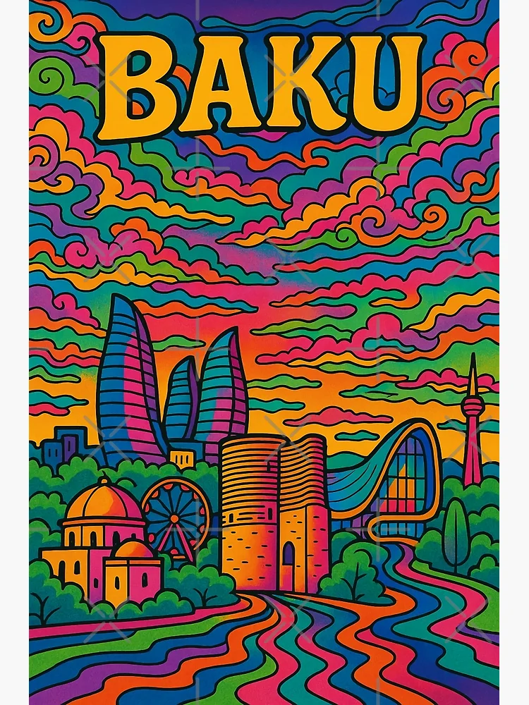 Psychedelic Baku Poster | Trippy Retro Azerbaijan Travel Art