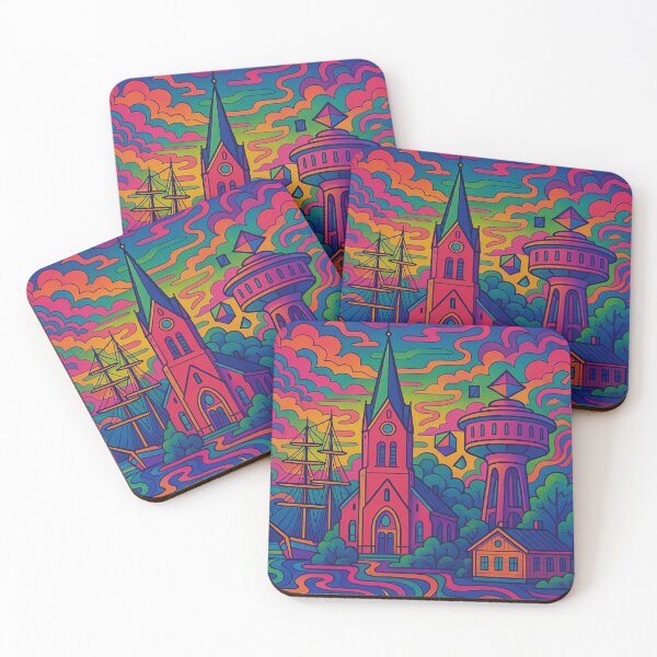 Item preview, Psychedelic Mariehamn Poster | Trippy Retro Åland Islands Travel Art | Vibrant Harbor, Coastal Streets & Archipelago Illustration | Groovy Nordic Wall Decor designed and sold by PaintedPixels01.