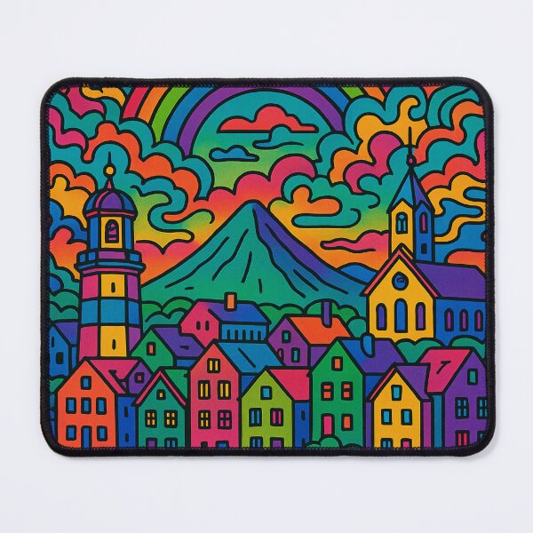 Item preview, Psychedelic Tórshavn Poster | Trippy Retro Faroe Islands Travel Art | Vibrant Harbor, Colorful Houses & Coastal Landscape Illustration | Groovy Nordic Wall Decor designed and sold by PaintedPixels01.