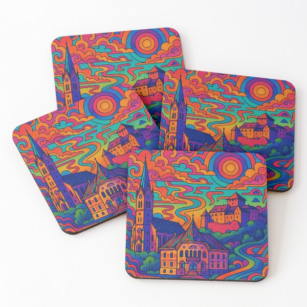 Item preview, Psychedelic Vaduz Poster | Trippy Retro Liechtenstein Travel Art | Vibrant Castle, Rhine Valley & City Skyline Illustration | Groovy Alpine Wall Decor designed and sold by PaintedPixels01.