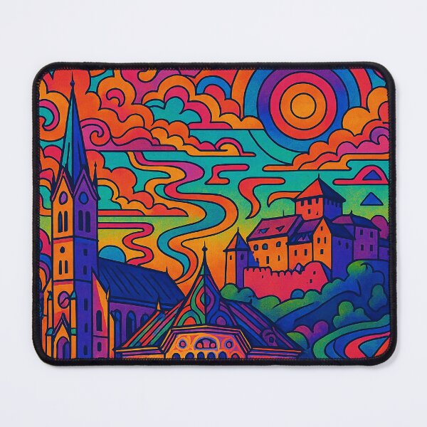 Item preview, Psychedelic Vaduz Poster | Trippy Retro Liechtenstein Travel Art | Vibrant Castle, Rhine Valley & City Skyline Illustration | Groovy Alpine Wall Decor designed and sold by PaintedPixels01.