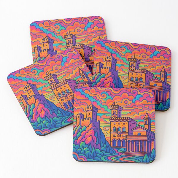 Item preview, Psychedelic San Marino Poster | Trippy Retro Travel Art | Vibrant Historic Streets, Mount Titano & Medieval Towers Illustration | Groovy Italian Peninsula Wall Decor designed and sold by PaintedPixels01.