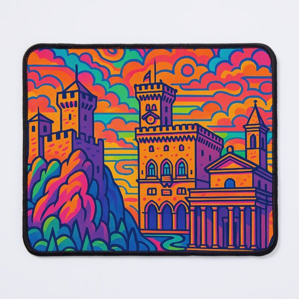 Item preview, Psychedelic San Marino Poster | Trippy Retro Travel Art | Vibrant Historic Streets, Mount Titano & Medieval Towers Illustration | Groovy Italian Peninsula Wall Decor designed and sold by PaintedPixels01.