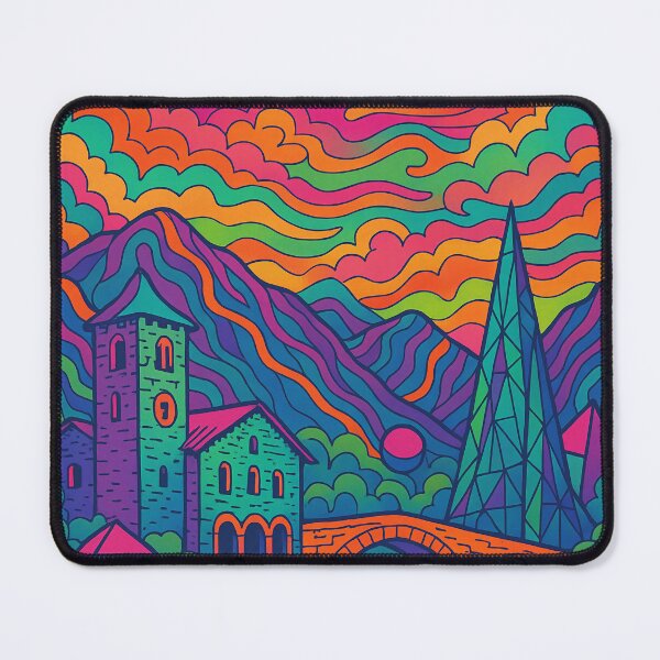 Item preview, Psychedelic Andorra la Vella Poster | Trippy Retro Pyrenees Travel Art | Vibrant Mountain Streets, Historic Landmarks & River Valley Illustration | Groovy Andorran Wall Decor designed and sold by PaintedPixels01.