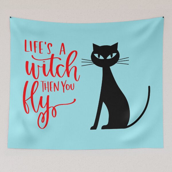 Item preview, Life's a Witch Then You Fly Halloween Cat Print (Orange) designed and sold by ToluaPrints.
