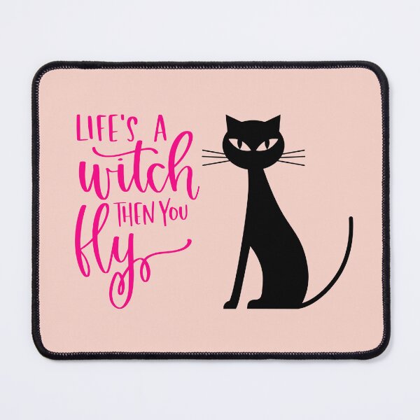 Item preview, Life's a Witch Then You Fly Halloween Cat Print (Pink) designed and sold by ToluaPrints.