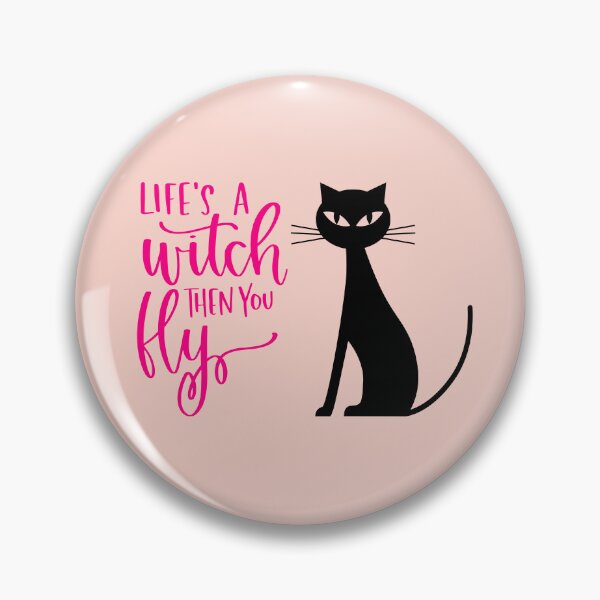 Item preview, Life's a Witch Then You Fly Halloween Cat Print (Pink) designed and sold by ToluaPrints.